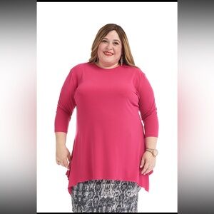 Vibrant Pink 3/4 Sleeve Slinky Tunic Top